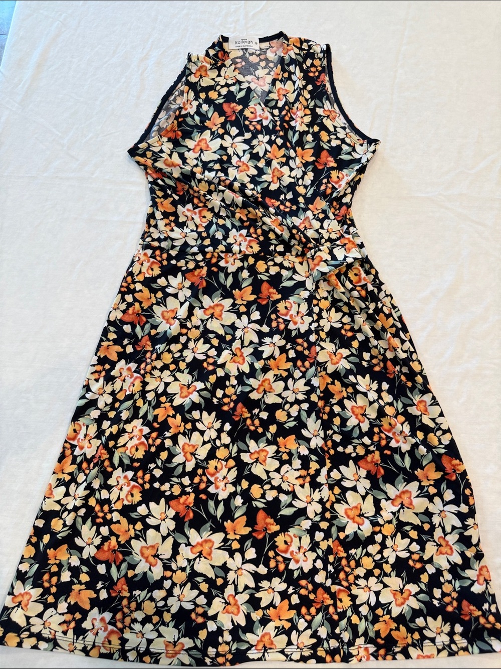 Stitch Fix Kaileigh Black Maxi Dress with Orange & Cream Floral Print